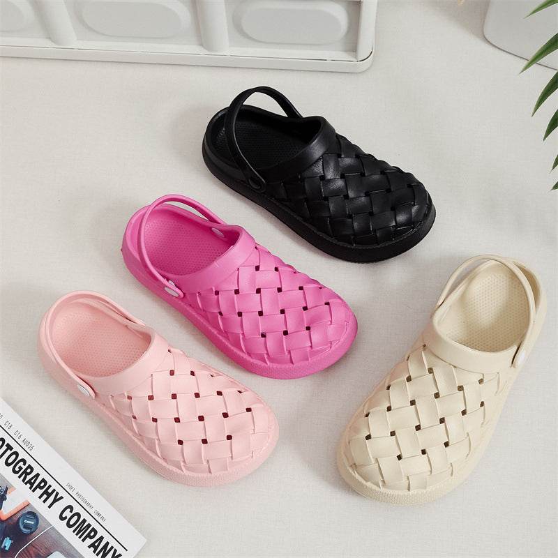 Cross-woven Clogs Shoes Summer Platform Baotou Dual-use Slippers Outdoor Garden Indoor Floor Bathroom Cozy Slipper Women House Shoes - terrifictrend