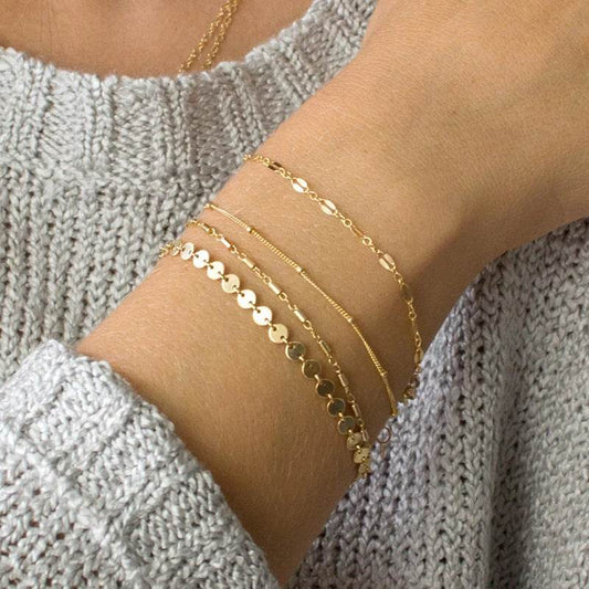 4-pack Set Bracelets Tube Chain Disc Lace Bracelet - terrifictrend