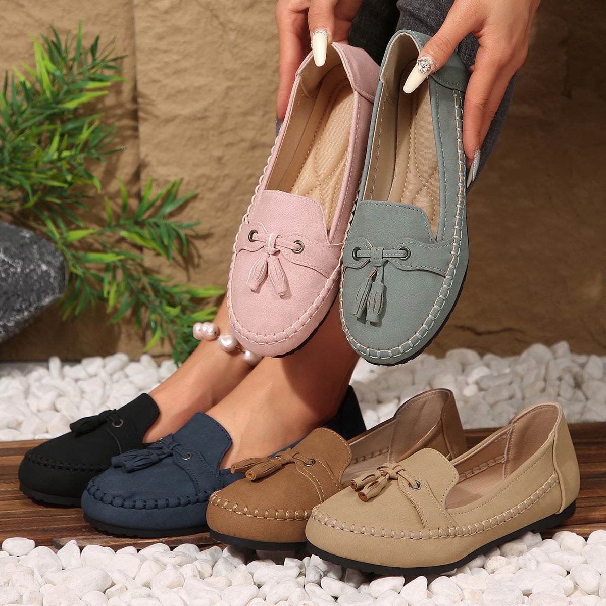 Women's Round Head Loafers Fashion Non-slip Soft Comfortable Flats Shoes - terrifictrend