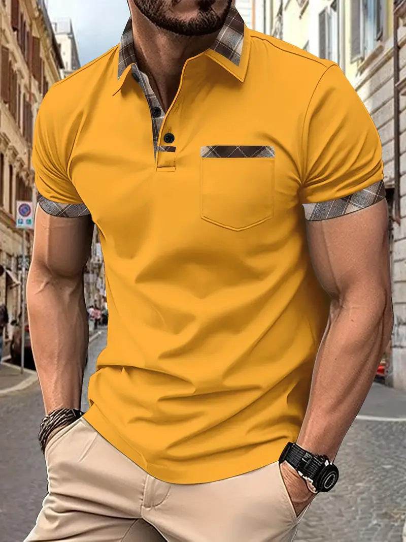 Season New Men's Short Sleeve Fashion Plaid Colorblock T-shirt - terrifictrend