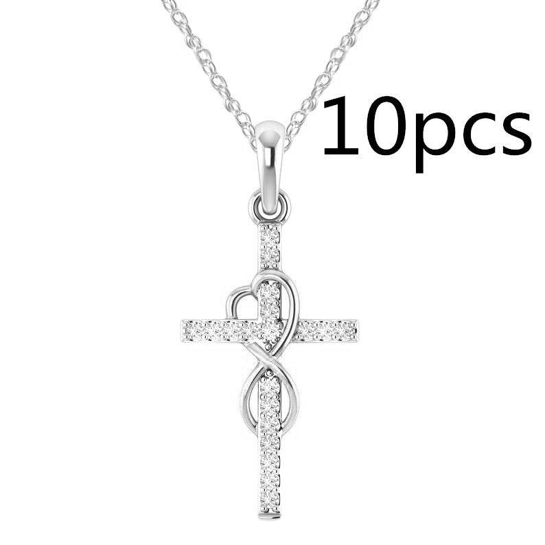 Alloy Pendant With Diamond And Eight-character Cross Necklace - terrifictrend
