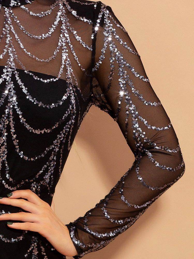 Sequins Women Maxi Dresses Long Sleeve Female Party Dresses - terrifictrend