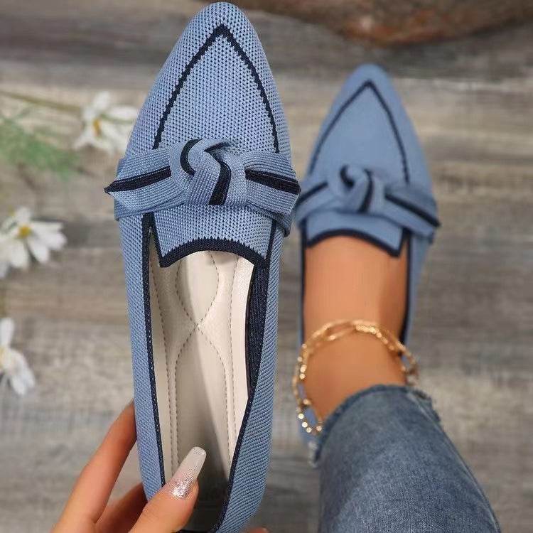 Fashion Pointed Toe Bow Flat Shoes For Women Lying Woven Slip-on Breathable Shoes Summer - terrifictrend