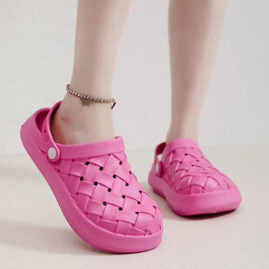 Cross-woven Clogs Shoes Summer Platform Baotou Dual-use Slippers Outdoor Garden Indoor Floor Bathroom Cozy Slipper Women House Shoes - terrifictrend