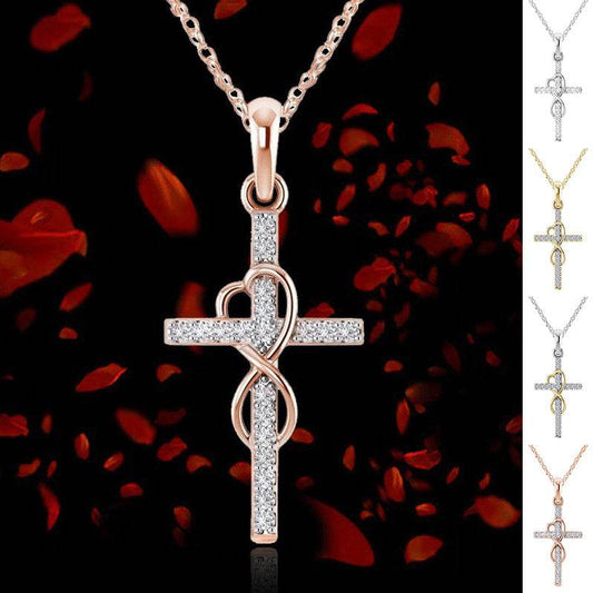 Alloy Pendant With Diamond And Eight-character Cross Necklace - terrifictrend