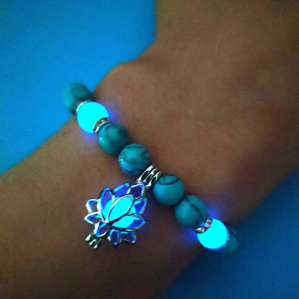 Energy Luminous Lotus Natural Stone Bracelet Yoga Healing Luminous Glow In The Dark Charm Beads Bracelet For Men Women Prayer Buddhism - terrifictrend