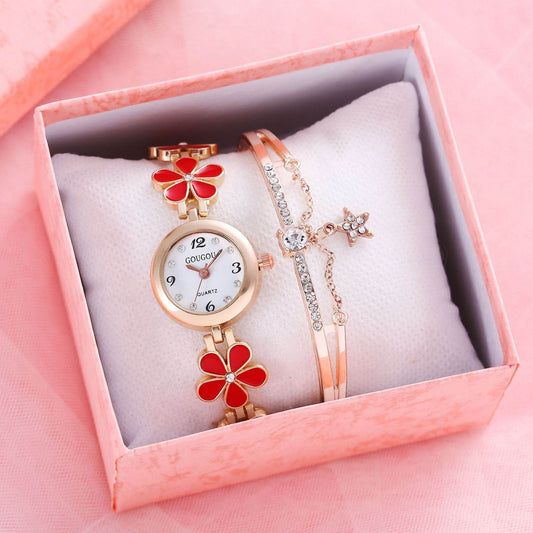 Ladies Petal Patterned Quartz Watch Bracelet Set - terrifictrend
