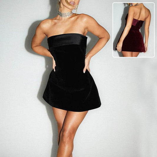Ins Slim Tube-top Dress Fashion Zipper A-line Short Dresses Party Evening Clothing For Women - terrifictrend