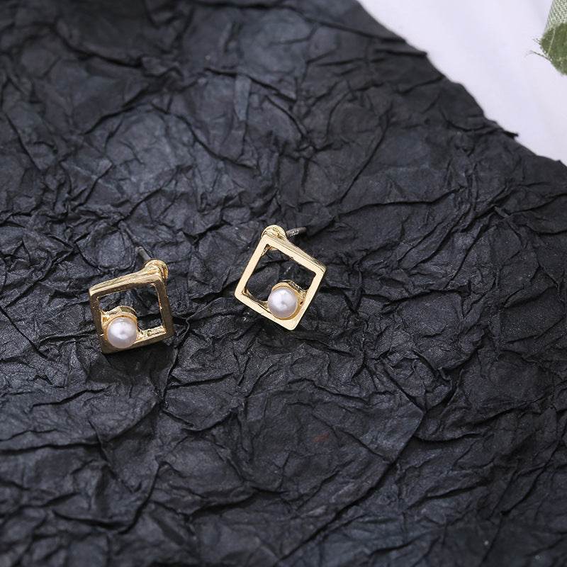 Hollow Diamond Square Stud Earrings - terrifictrend