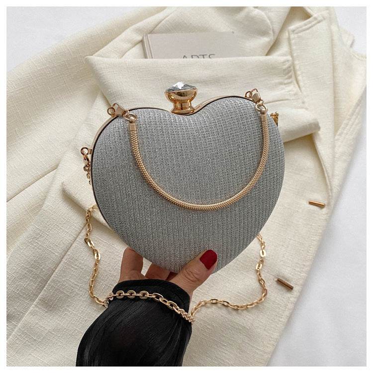 Evening Clutch Bag Women Bag Shiny Handbag Heart Shape Metal Clutches Bag Fashion Chain Shoulder Crossbody Bag Luxury Lady Purse Valentines Day Outfit - terrifictrend