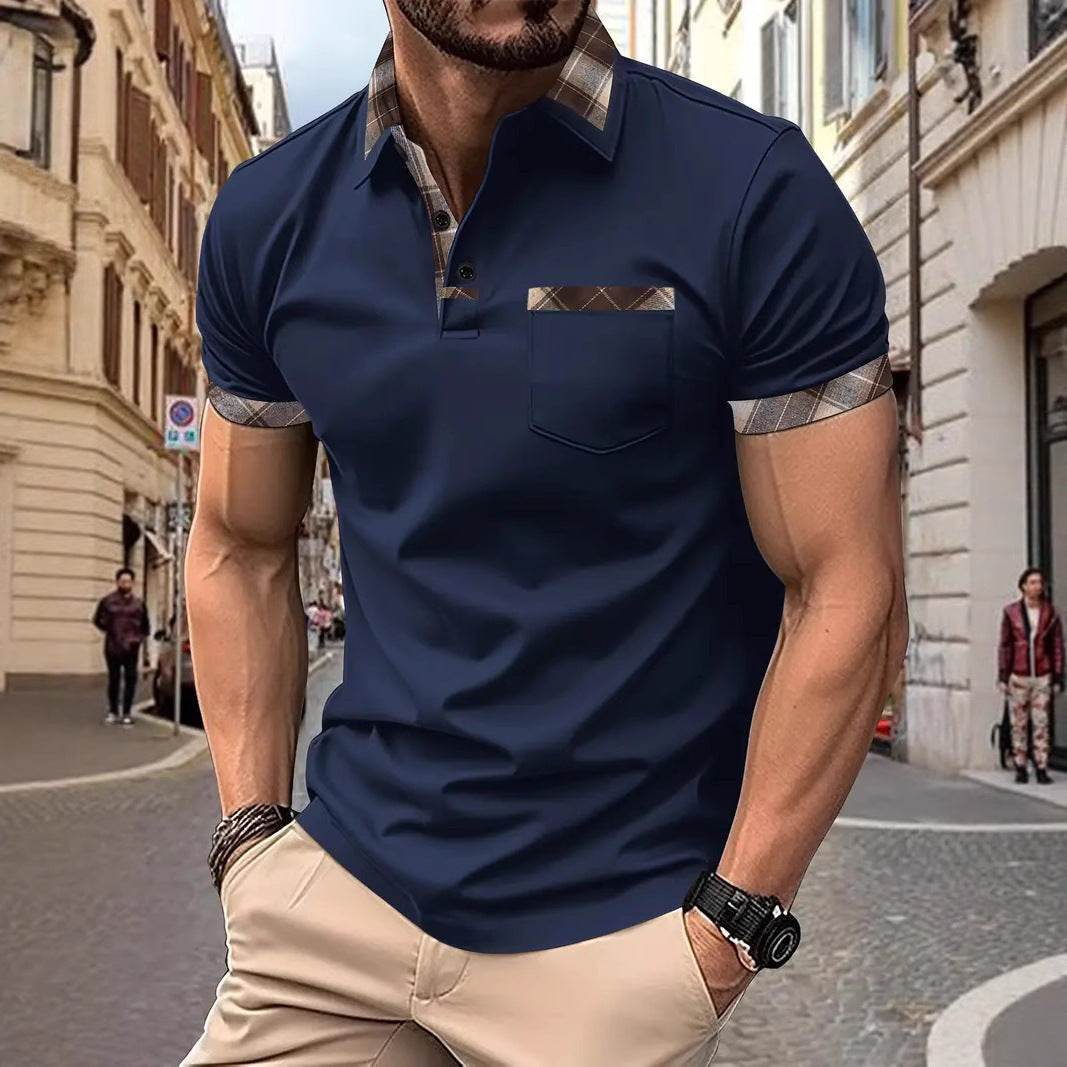 Season New Men's Short Sleeve Fashion Plaid Colorblock T-shirt - terrifictrend