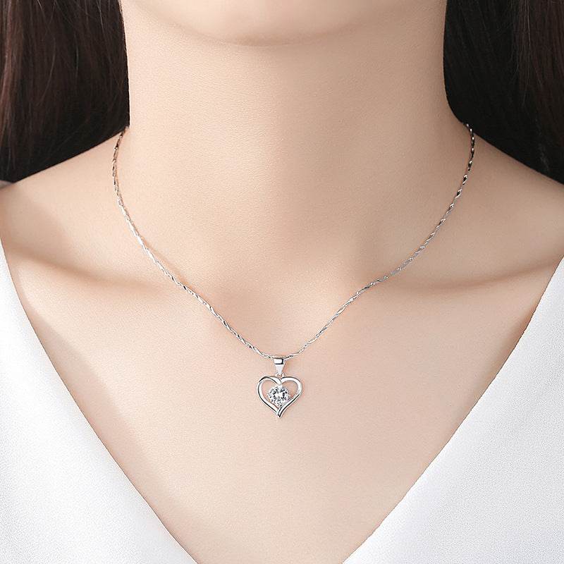 S999 Sterling Silver Necklace Women's Heart-shaped Pendant - terrifictrend