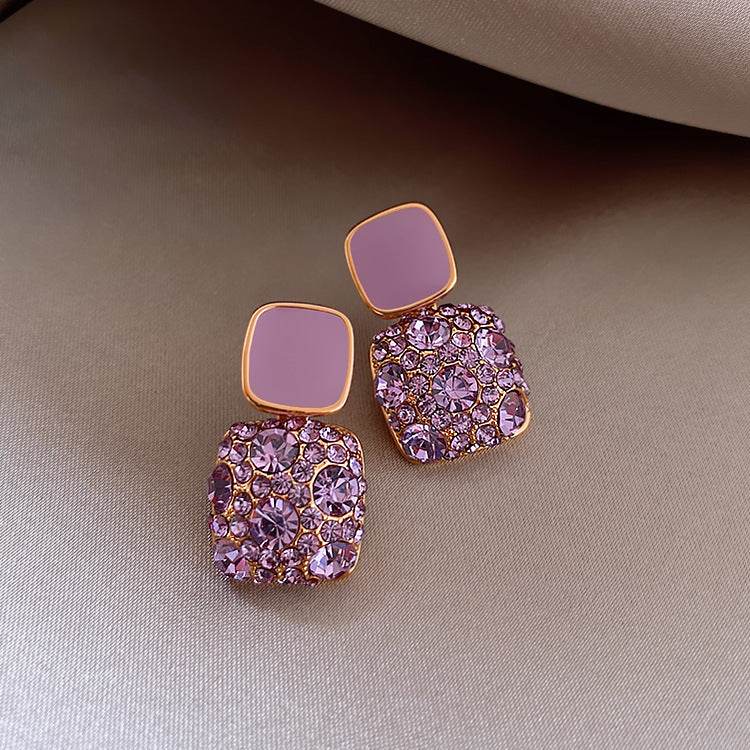 Rhinestone Cube Earrings Ins Fashion Temperament Geometric Earrings - terrifictrend