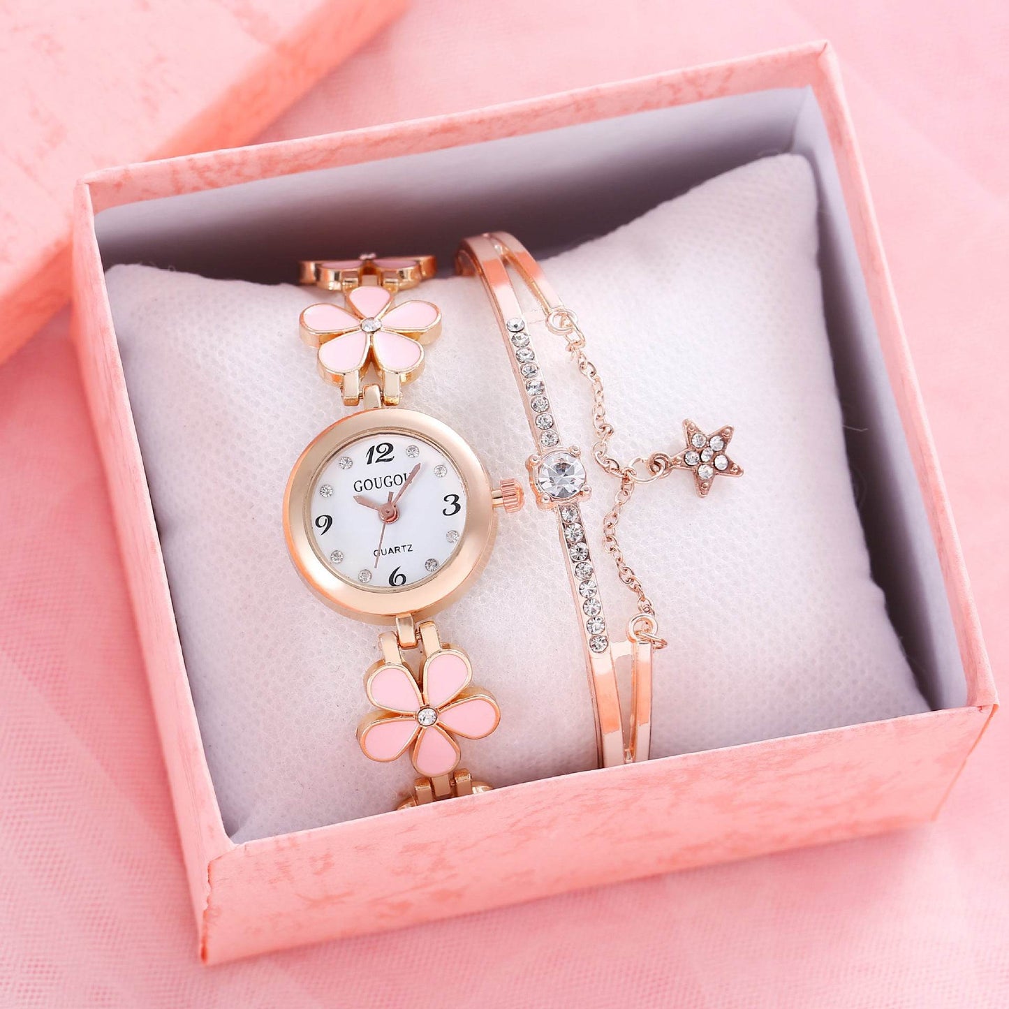 Ladies Petal Patterned Quartz Watch Bracelet Set - terrifictrend