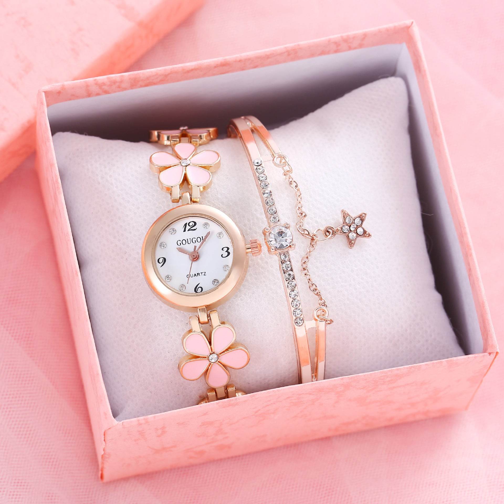 Ladies Petal Patterned Quartz Watch Bracelet Set - terrifictrend