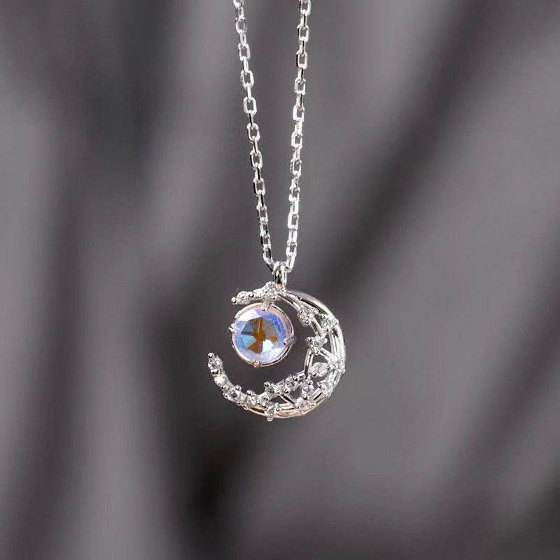 Dream Fall Star Moon Necklace Crescent Moon Diamond Inlaid Clavicle Chain - terrifictrend