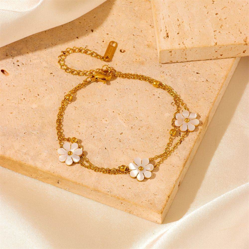 Fashion Jewelry Stainless Steel Flower DaisyFlower Necklace Double Layering Necklace Earrings Jeweley Set - terrifictrend