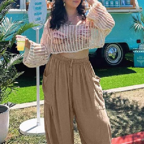 Fashion Wide Leg Pants Summer Loose Elastic High Waist Pleated Trousers Solid Color Womens Clothing - terrifictrend