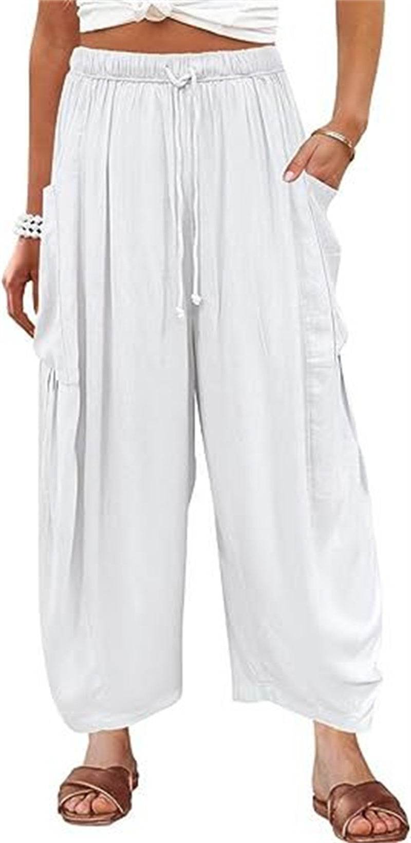 Fashion Wide Leg Pants Summer Loose Elastic High Waist Pleated Trousers Solid Color Womens Clothing - terrifictrend