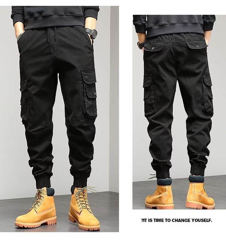 Men's Cropped Tooling Spring And Autumn Loose-fitting Casual Ankle-banded Trousers Multi-pocket - terrifictrend