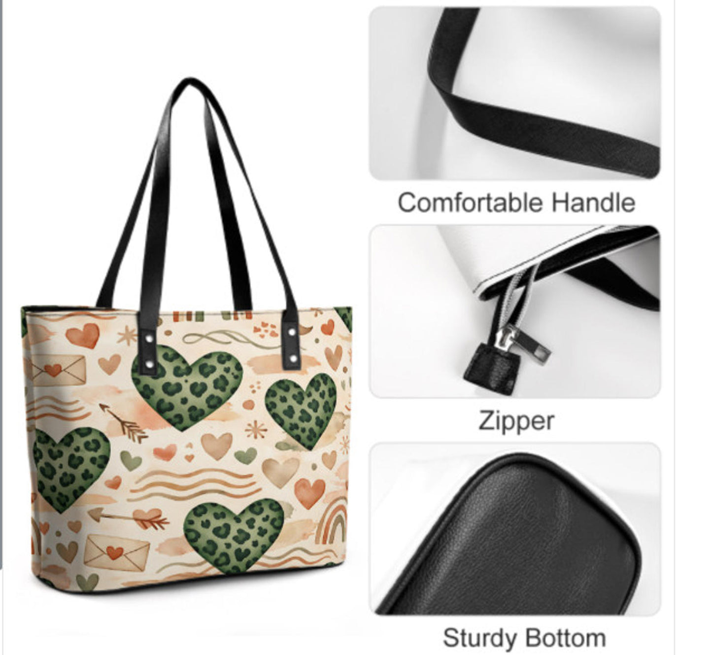 Custom Tote Hand Shoulder Bag 12 X 15 St Patricks Day Irish Heart Green Leopard Terrifictrend