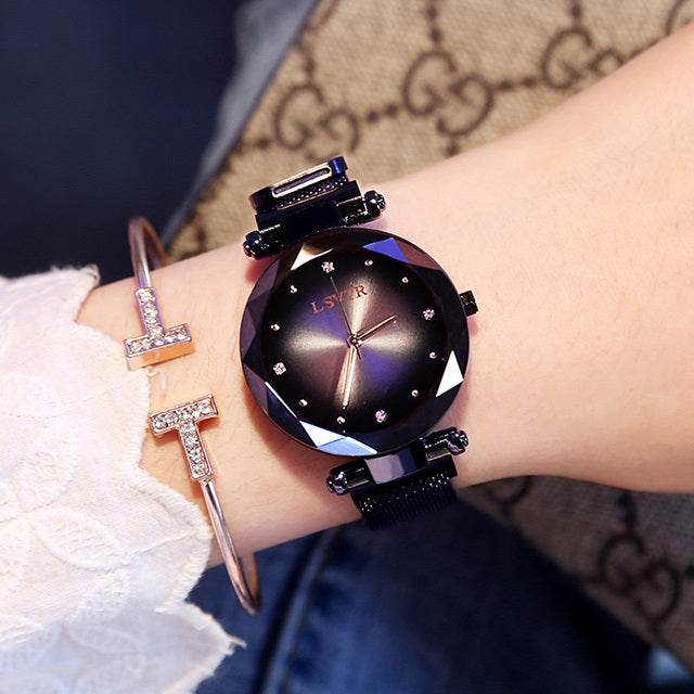 Rose Gold Women Watches Fashion Diamond Ladies Starry Sky Magnet Watch Waterproof Female Wristwatch - terrifictrend