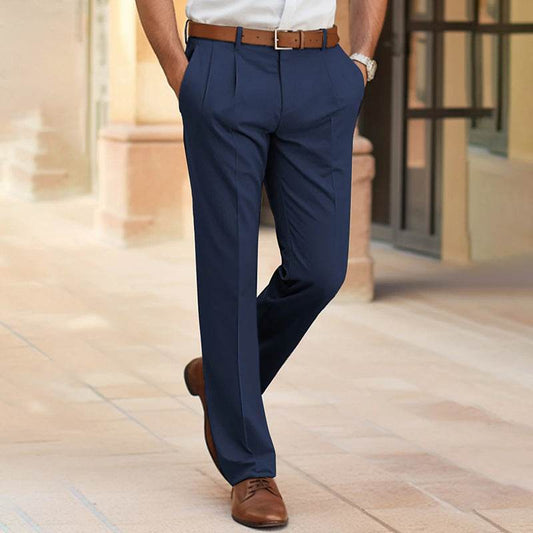 Men's Casual Suit Pants Fashion Trousers Mid Waist Straight Long Pants For Office Business Formal - terrifictrend