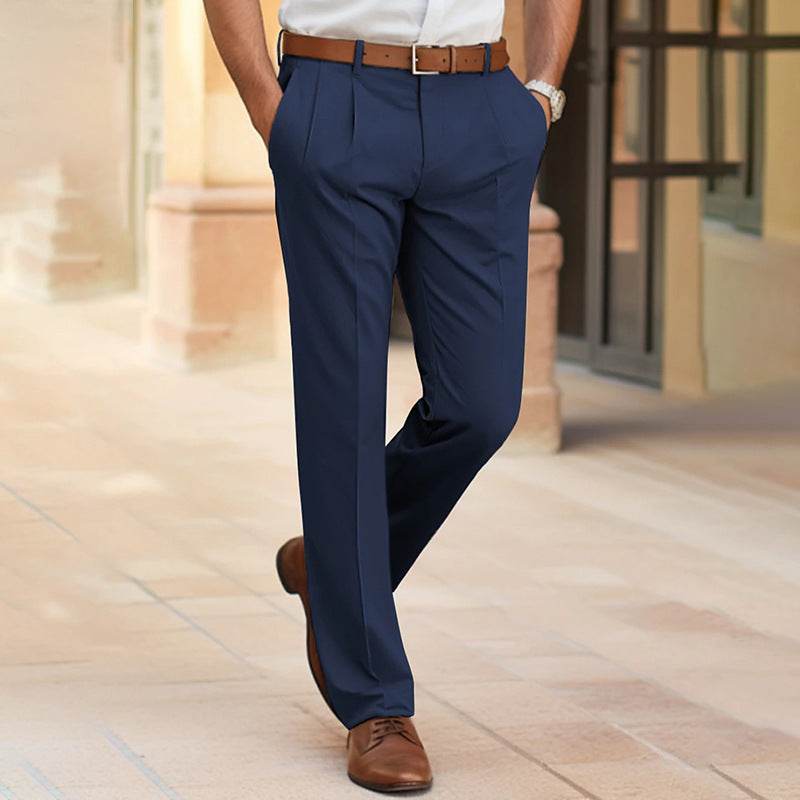 Men's Casual Suit Pants Fashion Trousers Mid Waist Straight Long Pants For Office Business Formal - terrifictrend