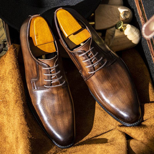 Men's Leather Shoes Breathable Lace Up Hand-rub Color - terrifictrend