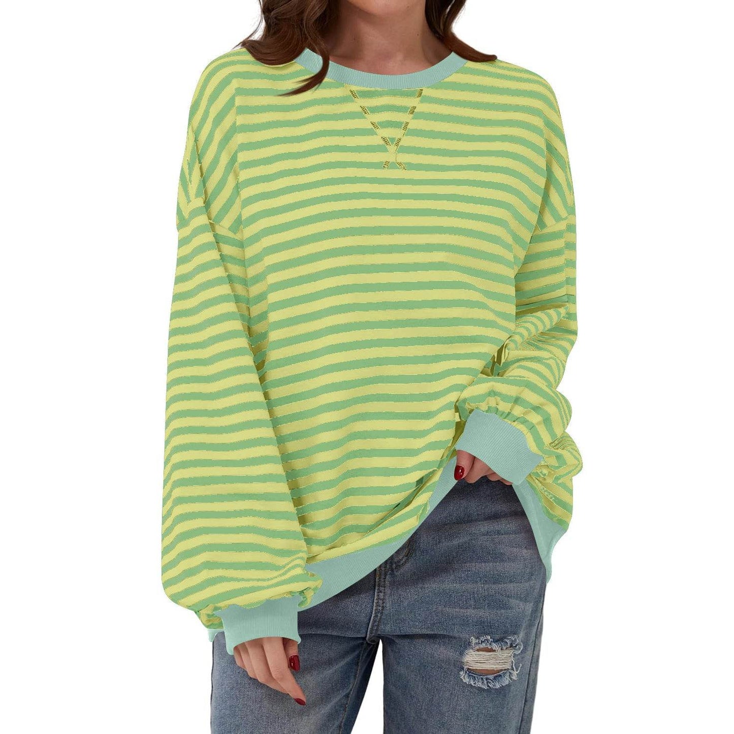 Loose Striped Long Sleeve T-shirt Casual Pullover Sweater For Womens Clothing - terrifictrend