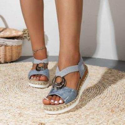 Women's Peep Toe Serpentine Wedges Sandals With Circle Design Casual Summer Shoes - terrifictrend