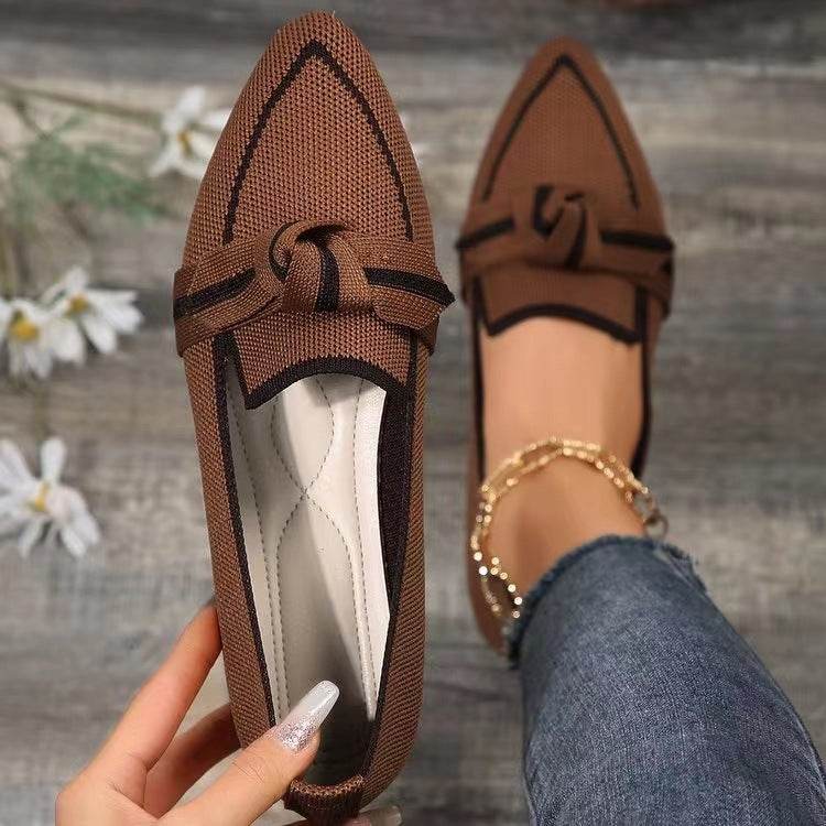 Fashion Pointed Toe Bow Flat Shoes For Women Lying Woven Slip-on Breathable Shoes Summer - terrifictrend