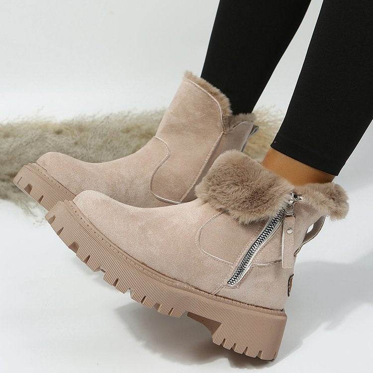 Women's Snow Boots Winter Warm Foldable Plush Tube Short Boot Solid Color Round-toe Platform Shoes - terrifictrend