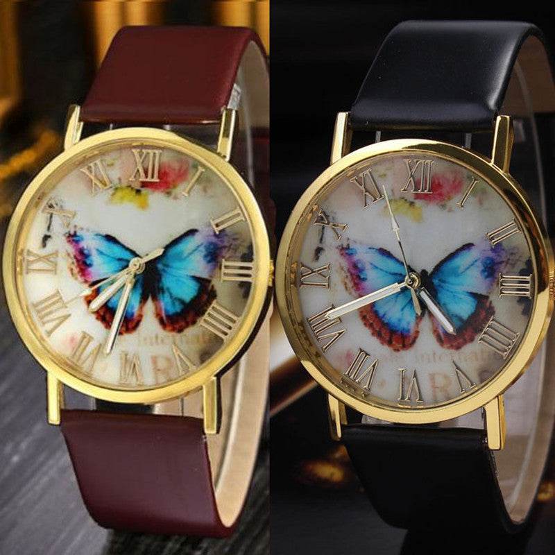 Roman scale butterfly belt watch Fashion universal gold shell watch - terrifictrend