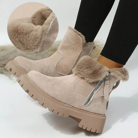 Women's Snow Boots Winter Warm Foldable Plush Tube Short Boot Solid Color Round-toe Platform Shoes - terrifictrend