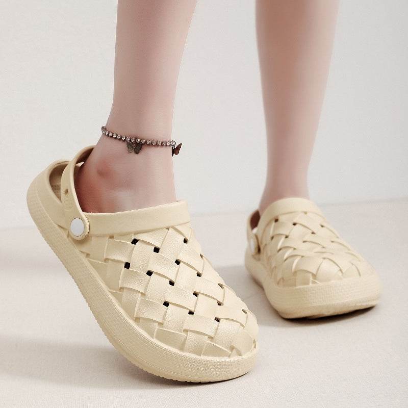 Cross-woven Clogs Shoes Summer Platform Baotou Dual-use Slippers Outdoor Garden Indoor Floor Bathroom Cozy Slipper Women House Shoes - terrifictrend