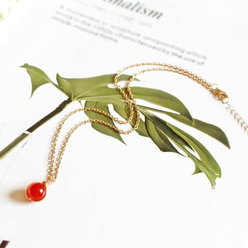 Winding Pendant Natural Crystal Red Agate Necklace Glass Ball Pendant Necklace Women Jewelry Gift - terrifictrend