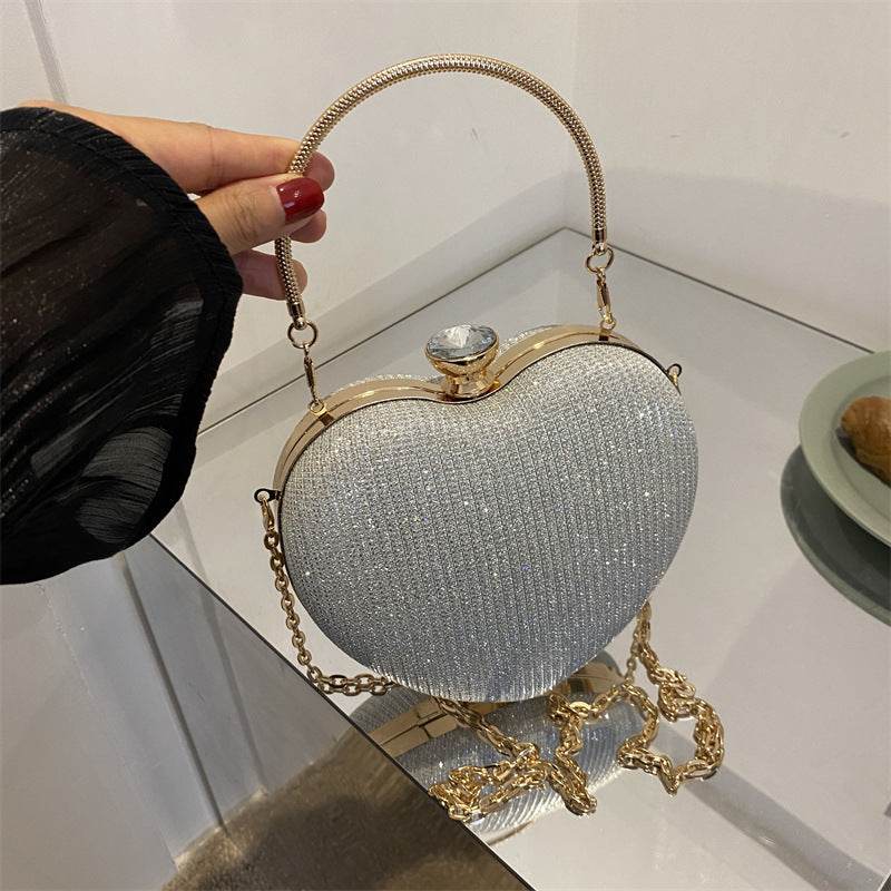 Evening Clutch Bag Women Bag Shiny Handbag Heart Shape Metal Clutches Bag Fashion Chain Shoulder Crossbody Bag Luxury Lady Purse Valentines Day Outfit - terrifictrend