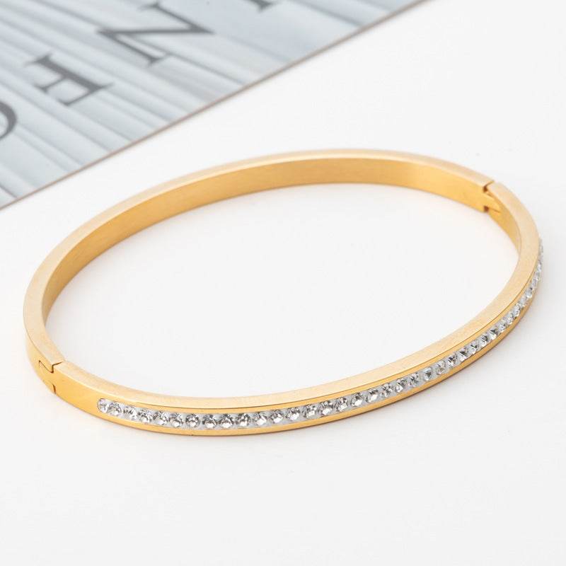 Single Row Stainless Steel Bracelet With Diamond Opening - terrifictrend