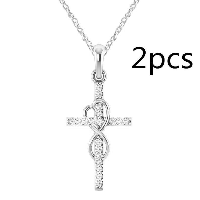 Alloy Pendant With Diamond And Eight-character Cross Necklace - terrifictrend