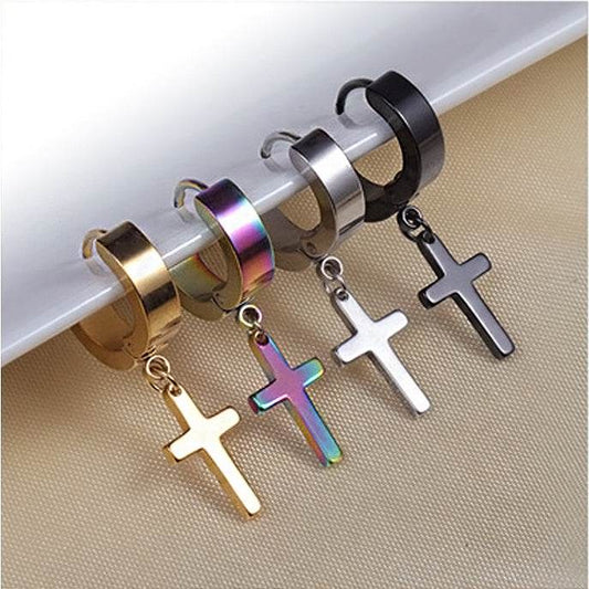 Titanium Steel Men's Cross Earrings Stainless Steel Cross - terrifictrend