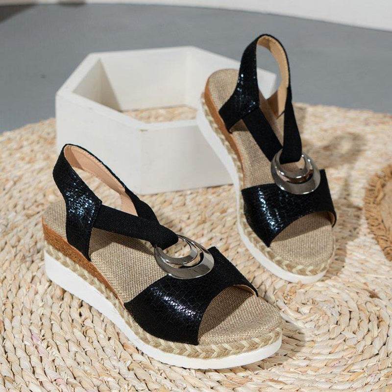 Women's Peep Toe Serpentine Wedges Sandals With Circle Design Casual Summer Shoes - terrifictrend
