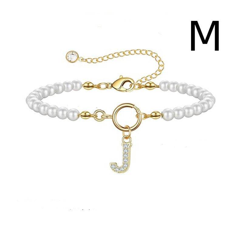 2024 New Fashion Toggle Clasp Initial Bracelet Women A-Z Letter Pendant 6mm Pearl Bracelet For Women Jewelry Gift - terrifictrend