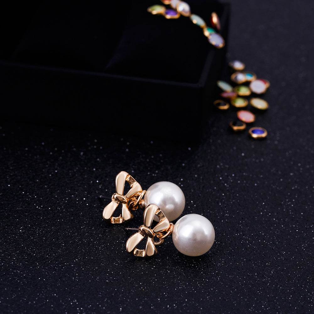 Hypoallergenic Heart-shaped Zircon Earrings Women's Bow Pearl Earrings - terrifictrend