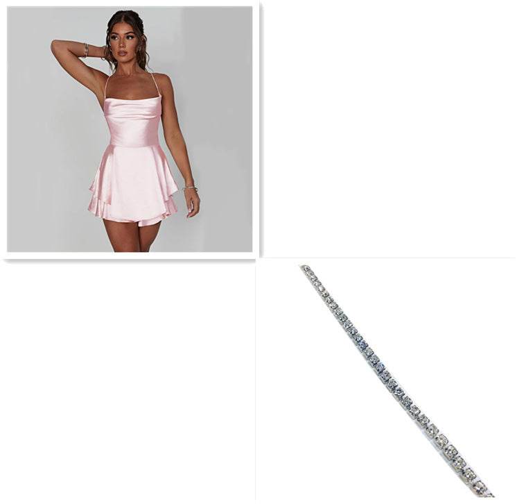 Sexy Suspender Skirt For Women Elegant Slim Strap Satin Backless Lace Up A-Line Short Dress Lady - terrifictrend