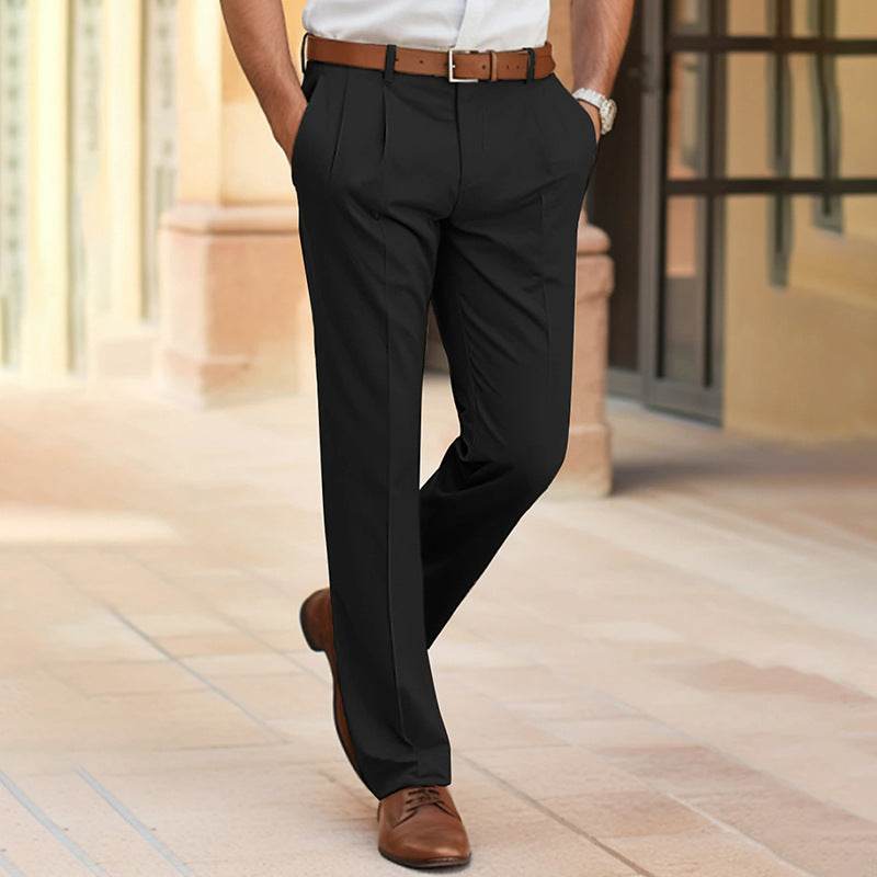 Men's Casual Suit Pants Fashion Trousers Mid Waist Straight Long Pants For Office Business Formal - terrifictrend