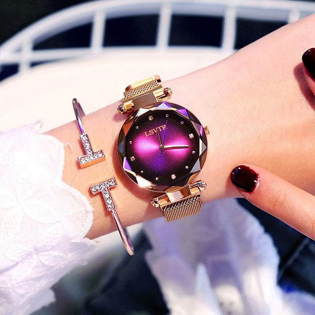 Rose Gold Women Watches Fashion Diamond Ladies Starry Sky Magnet Watch Waterproof Female Wristwatch - terrifictrend