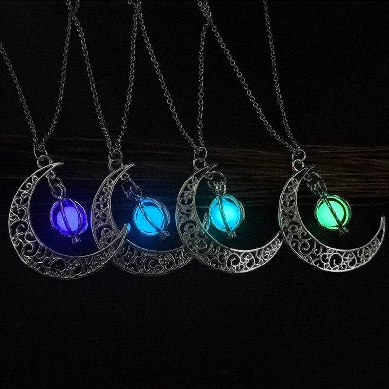 Fashion Moon Natural Glowing Stone Healing Necklace Women Gift Charm Luminous Pendant Necklace Jewelry - terrifictrend