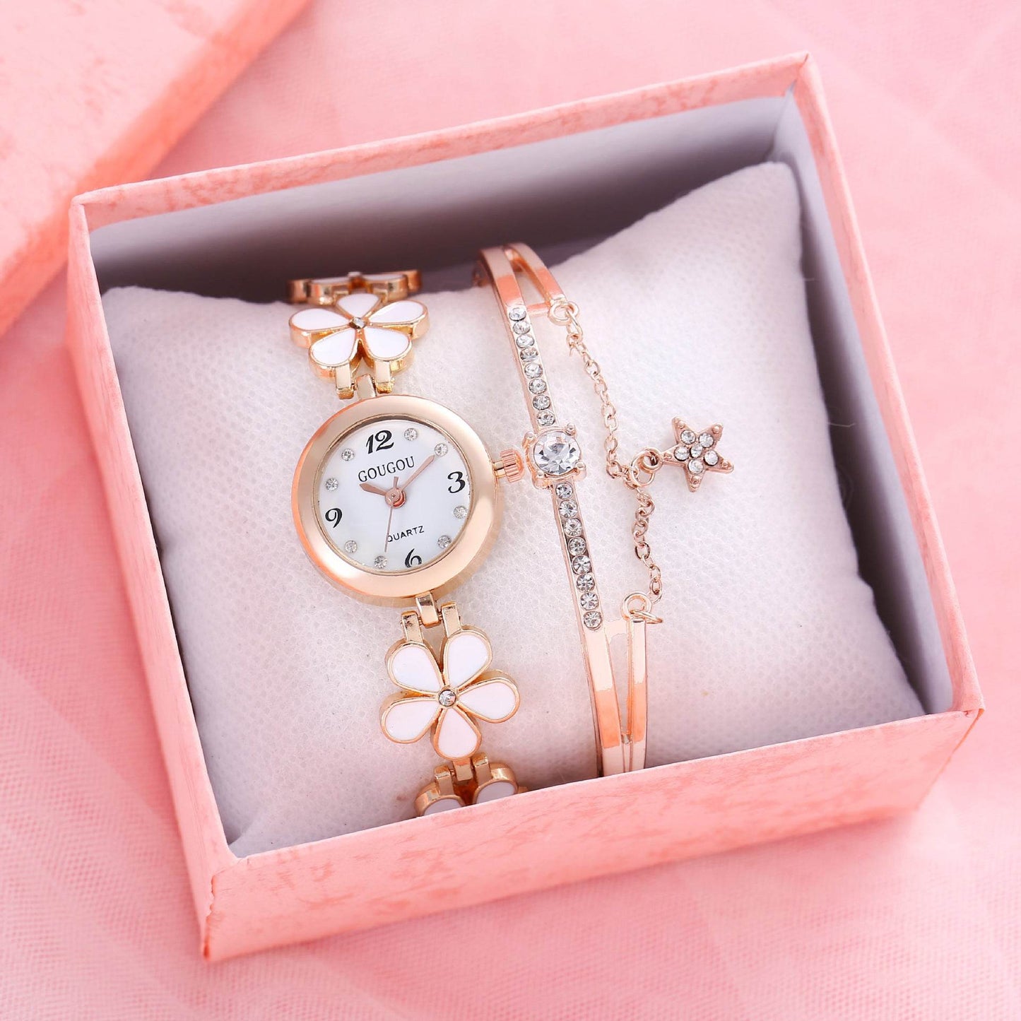 Ladies Petal Patterned Quartz Watch Bracelet Set - terrifictrend