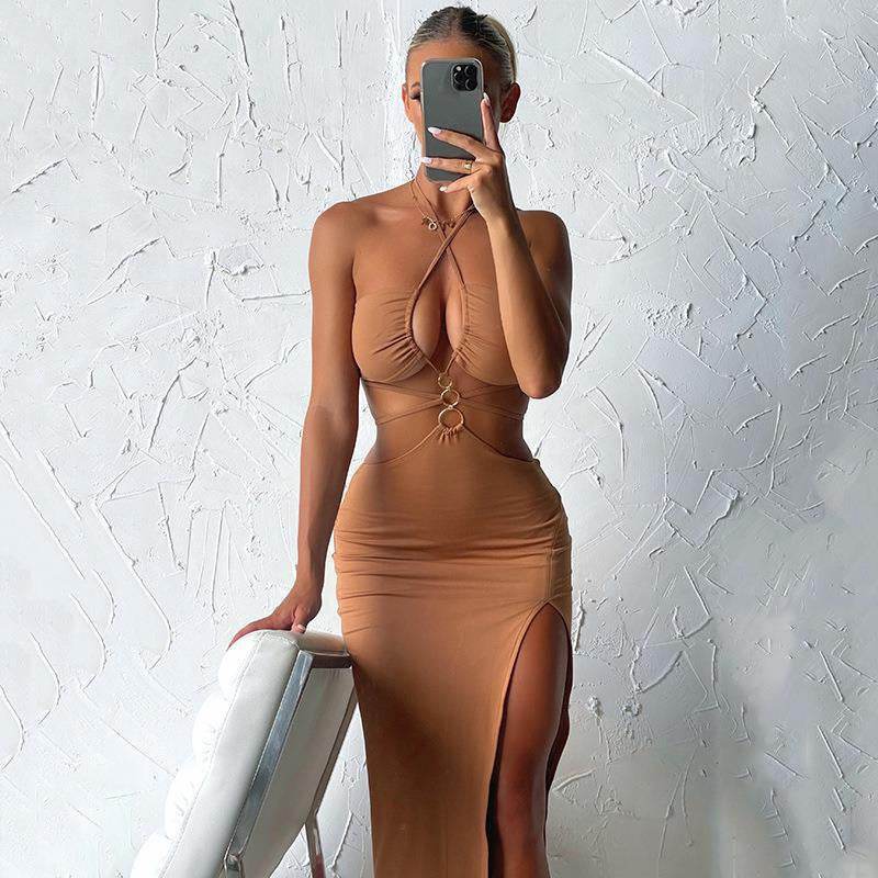 Women's Party Dress Sexy Cutout Lace-up High Slit Long Dress - terrifictrend